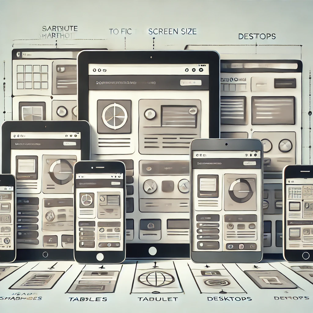 Illustration of a responsive web design across various devices.